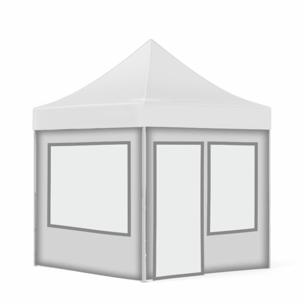 2x2 Baskısız Gazebo Tente (Baskısız Tavan+30'luk Çelik İskelet+2 Adet Şeffaf Pencereli Duvar+1 Kapılı Pencereli Duvar+1 Adet Düz Duvar)