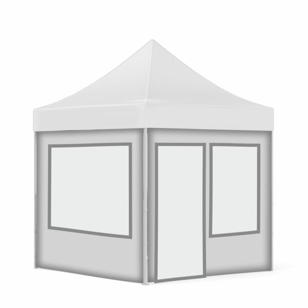 2x2 Baskısız Gazebo Tente (Baskısız Tavan+40'lık Çelik İskelet+2 Adet Şeffaf Pencereli Duvar+1 Kapılı Pencereli Duvar+1 Adet Düz Duvar)