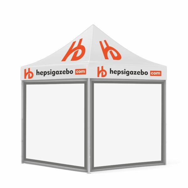 2x2 Baskılı Gazebo Tente (Baskılı Tavan+30'luk Çelik İskelet+2 Adet Şeffaf Duvar)