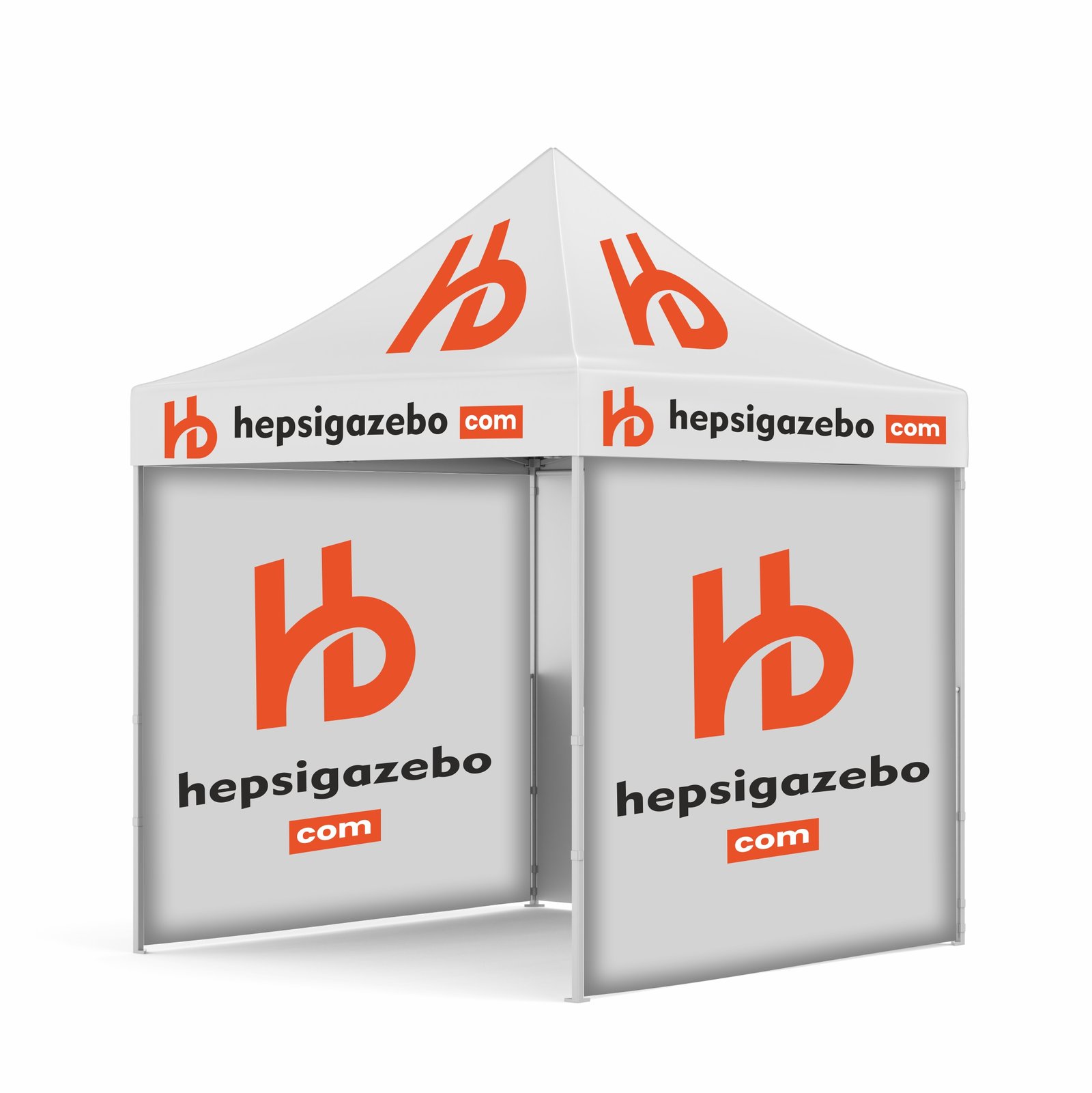 2x2 hepsi tete giydirme19 2x2 Baskılı Gazebo Tente (Baskılı Tavan+30'luk Çelik İskelet+2 Adet Baskılı Duvar+1 Adet Baskısız Duvar) - Görsel 1