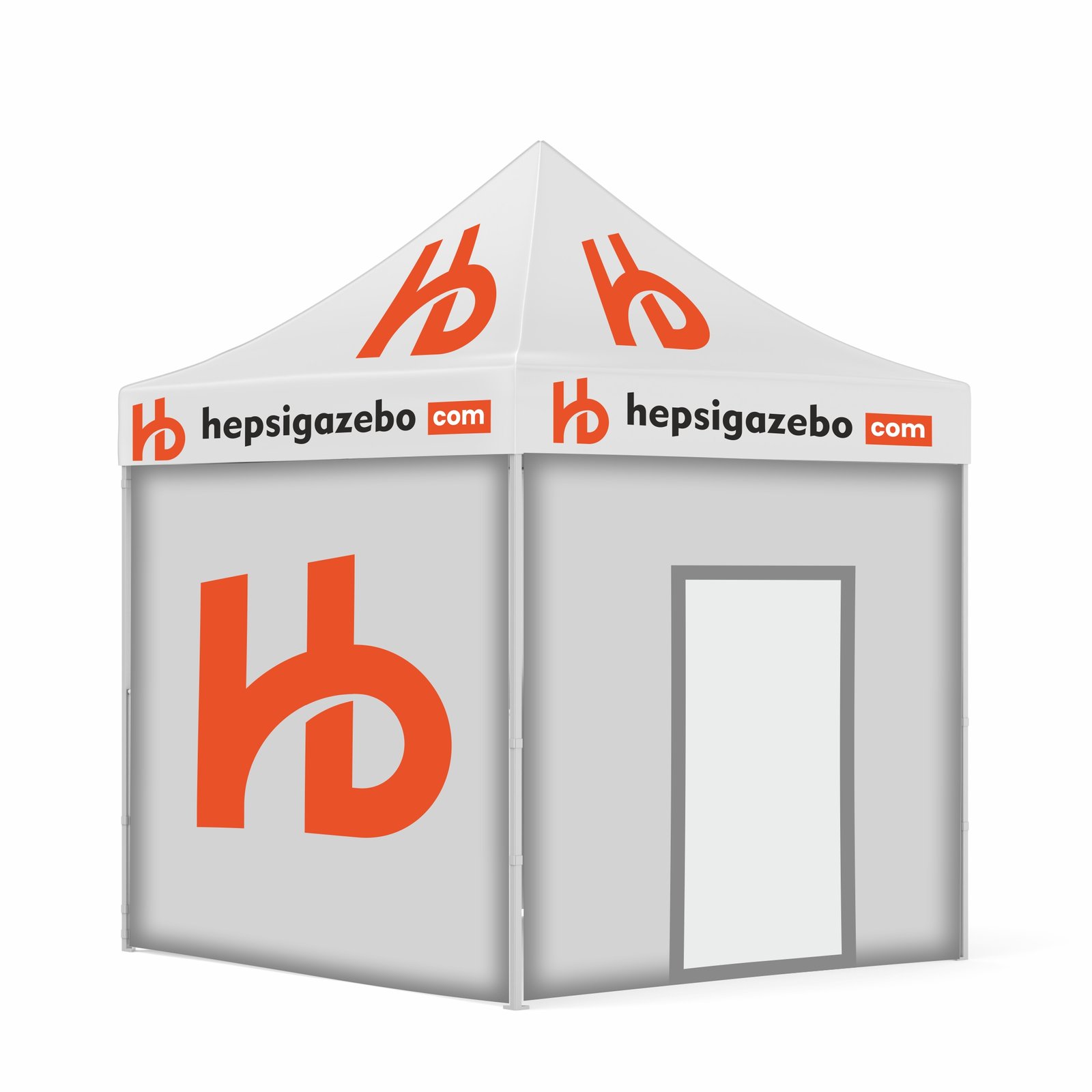 2x2 hepsi tete giydirme33 2x2 Baskılı Gazebo Tente (Baskılı Tavan+30'luk Çelik İskelet+2 Adet Baskılı Duvar+1 Adet Kapılı Duvar+1 Adet Baskısız Duvar) - Görsel 1