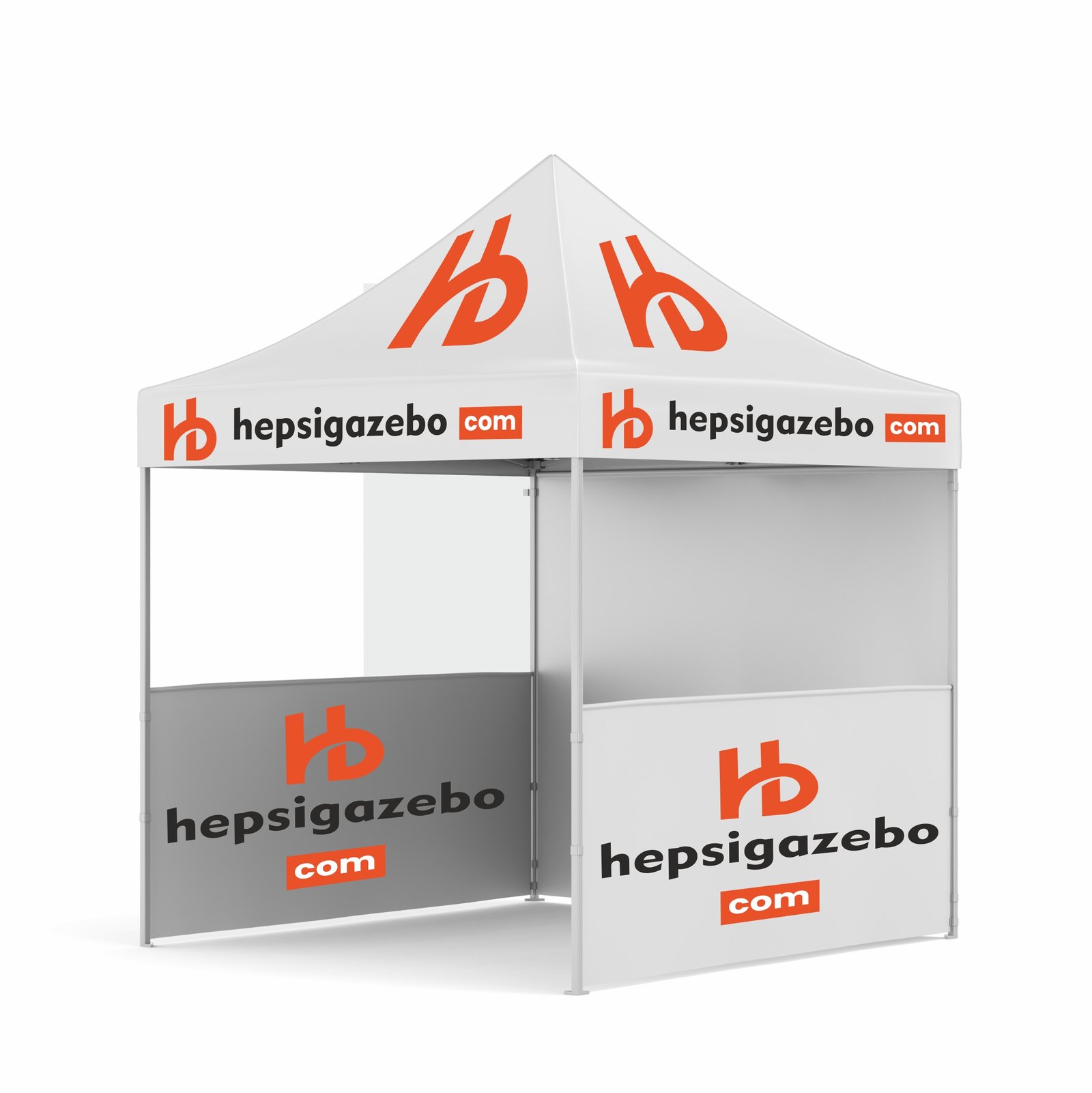 2x2 hepsi tete giydirme4 2x2 Baskılı Gazebo Tente (Baskılı Tavan+40 'lık Çelik İskelet+2 Adet Yarım Baskılı+1 Adet Baskısız Tam Duvar) - Görsel 1
