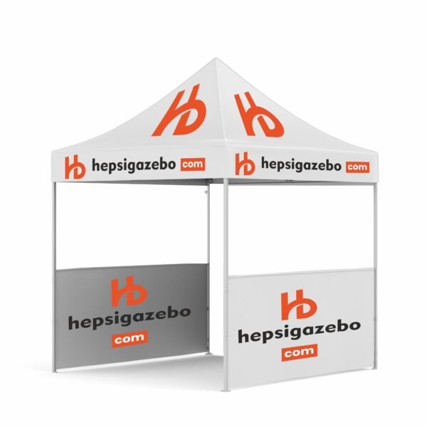 2x2 Baskılı Gazebo Tente (Baskılı Tavan+30'luk Çelik İskelet+2 Adet Yarım Baskılı Duvar)