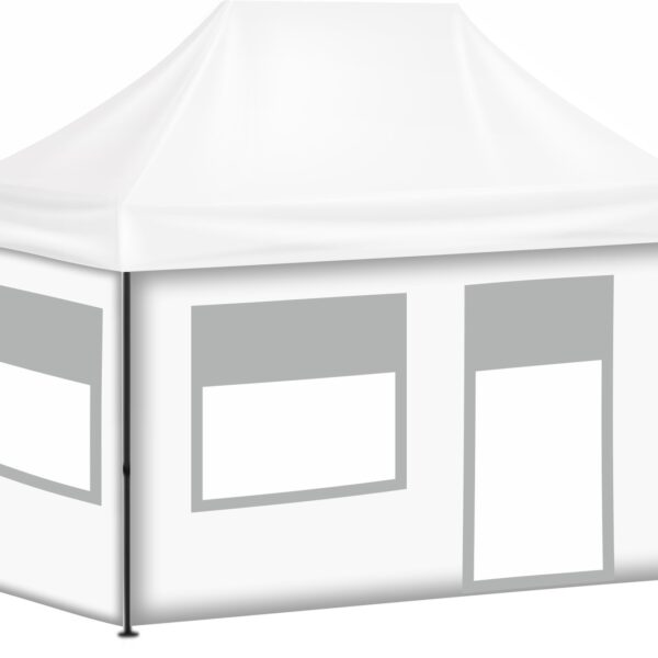 2x3 Baskısız Gazebo Tente (Baskısız Tavan+40'lık Çelik İskelet+2 Adet Şeffaf+Pencereli Duvar+1 Adet Tam Duvar+1 Adet Kapılı Pencereli Şeffaf+Pencereli Duvar)