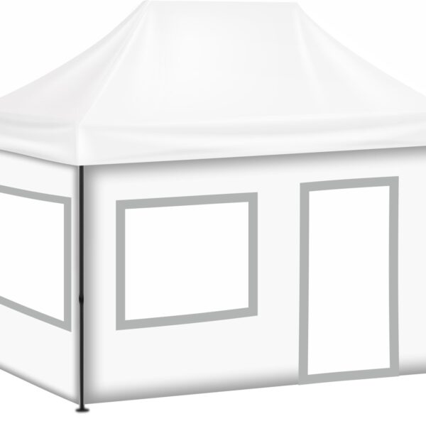 2x3 Baskısız Gazebo Tente (Baskısız Tavan+40'lık Çelik İskelet+2 Adet Şeffaf Pencereli Duvar+1 Kapılı Pencereli Duvar+1 Adet Düz Duvar)