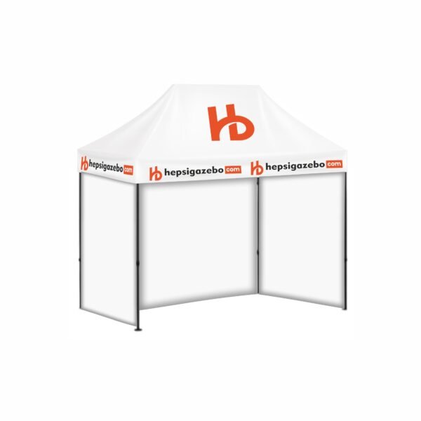 2x3 Baskılı Gazebo Tente (Baskılı Tavan+30'luk Çelik İskelet+3 Adet Baskısız Tam Duvar)