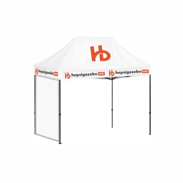 2x3 Baskılı Gazebo Tente (Baskılı Tavan+40'lık Çelik İskelet+1 Adet Baskısız Tam Duvar)