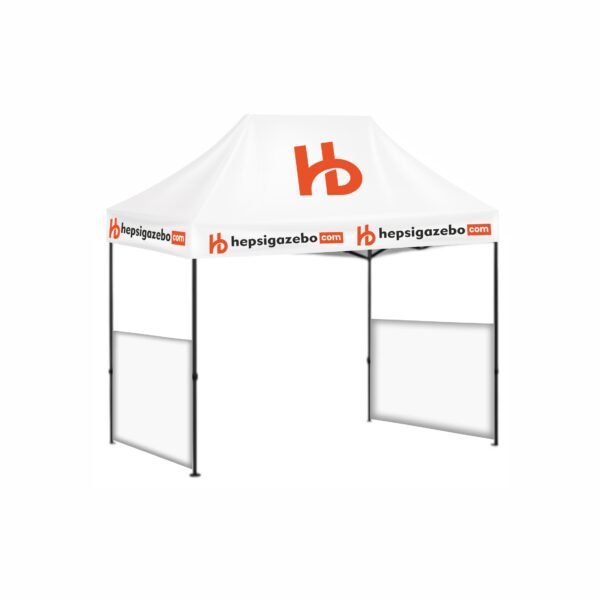 2x3 Baskılı Gazebo Tente (Baskılı Tavan+40'lık Çelik İskelet+2 Adet Baskısız Yarım Duvar)