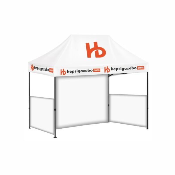 2x3 Baskılı Gazebo Tente (Baskılı Tavan+40'lık Çelik İskelet+1 Adet Baskısız Tam Duvar+2 Adet Baskısız Yarım Duvar)