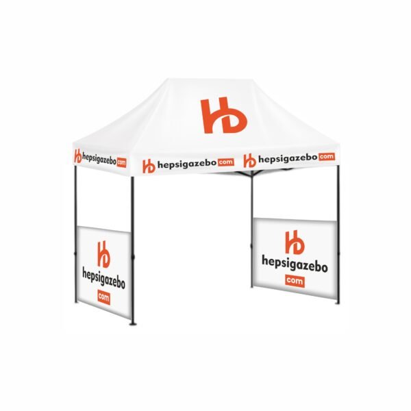 2x3 Baskılı Gazebo Tente (Baskılı Tavan+40'lık Çelik İskelet+2 Adet Yarım Baskılı Duvar)