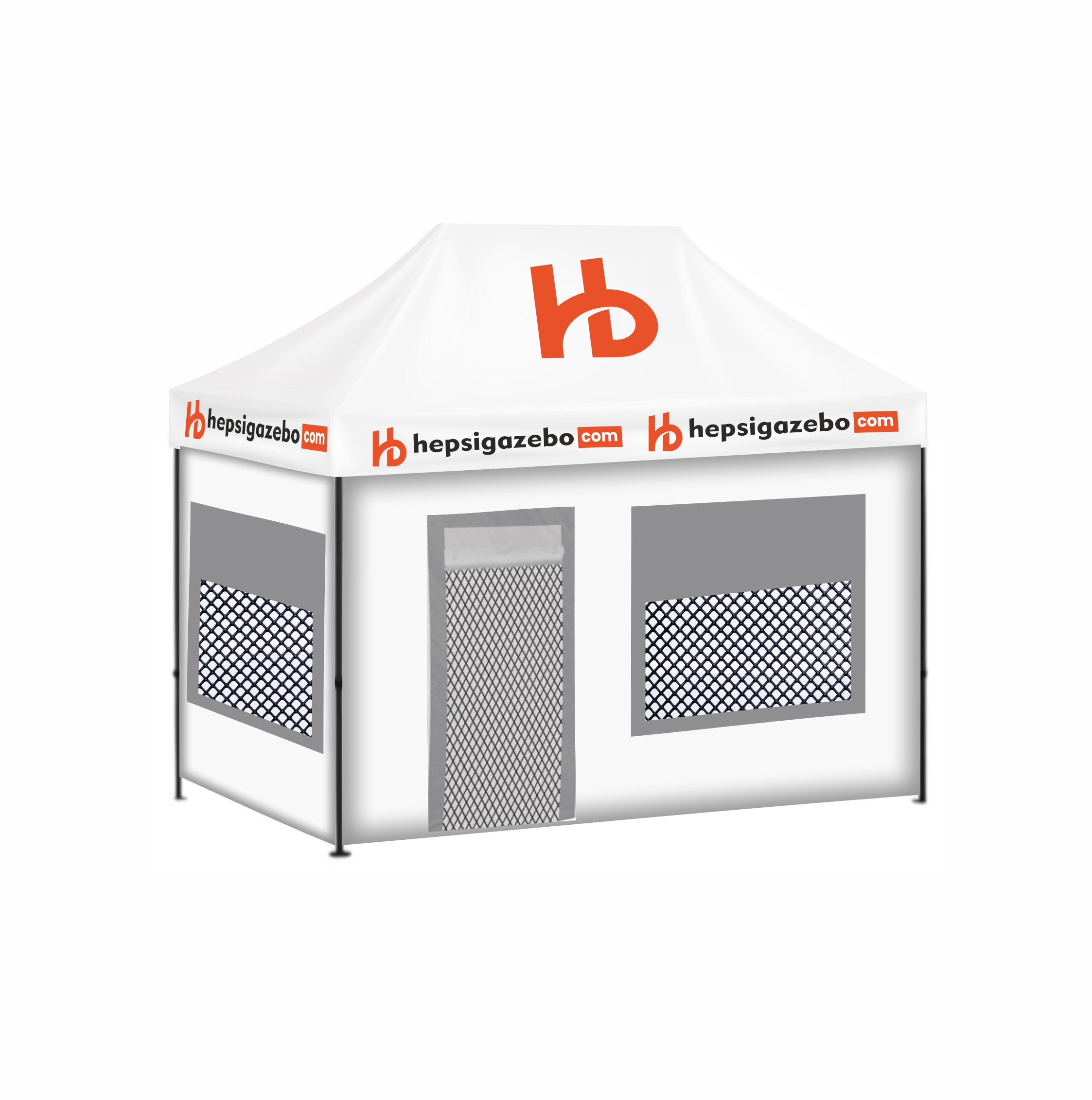2x3 hepsi gazebo giydirme1G 2x3 Baskılı Gazebo Tente (Baskılı Tavan+40'lık Çelik İskelet+2 Adet Baskılı Duvar+2 Adet Sineklik+Şeffaf+Perdeli Pencereli Duvar+1 Adet Sineklik+Şeffaf+Perdeli Kapılı Pencereli Duvar) - Görsel 1