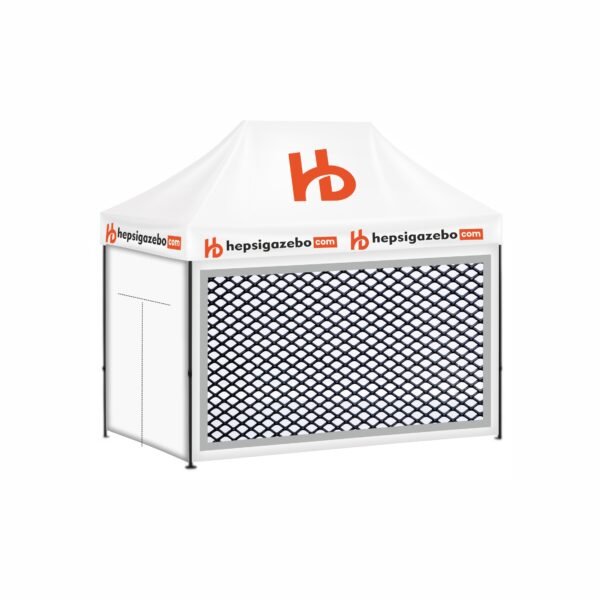 2x3 Baskılı Gazebo Tente (Baskılı Tavan+40'lık Çelik İskelet+1 Adet Sineklikli Duvar+1 Adet Açılır Kapılı Duvar+2 Adet Düz Tam Duvar)