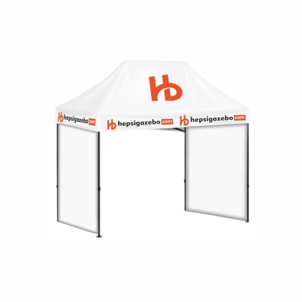 2x3 Baskılı Gazebo Tente (Baskılı Tavan+40'lık Çelik İskelet+2 Adet Baskısız Tam Duvar)