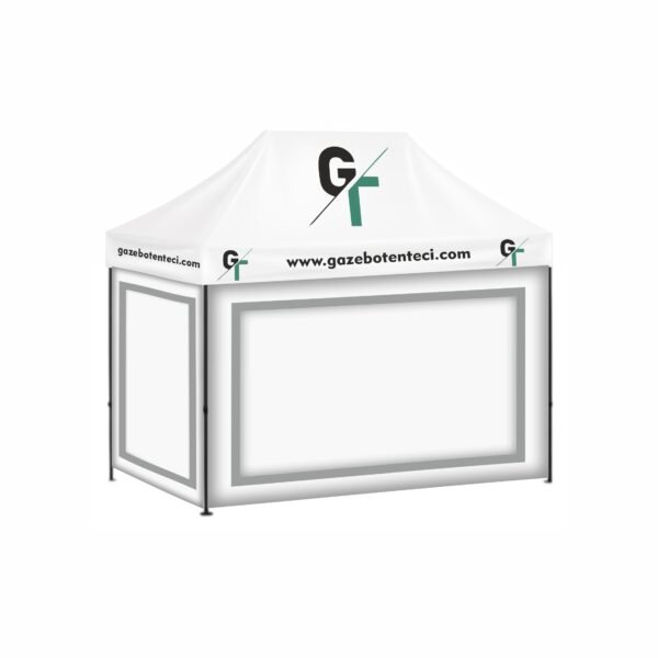 2x3 Baskılı Gazebo Tente (Baskılı Tavan+40'lık Çelik İskelet+2 Adet Şeffaf Duvar)