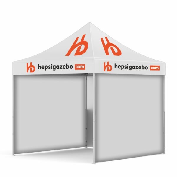 4x4 Baskılı Gazebo Tente (Baskılı Tavan+40'lık Çelik İskelet+3 Adet Baskısız Tam Duvar)