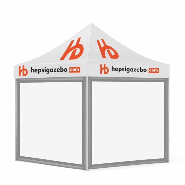 4x4 Baskılı Gazebo Tente (Baskılı Tavan+40'lık Alüminyum İskelet+2 Adet Şeffaf Duvar)