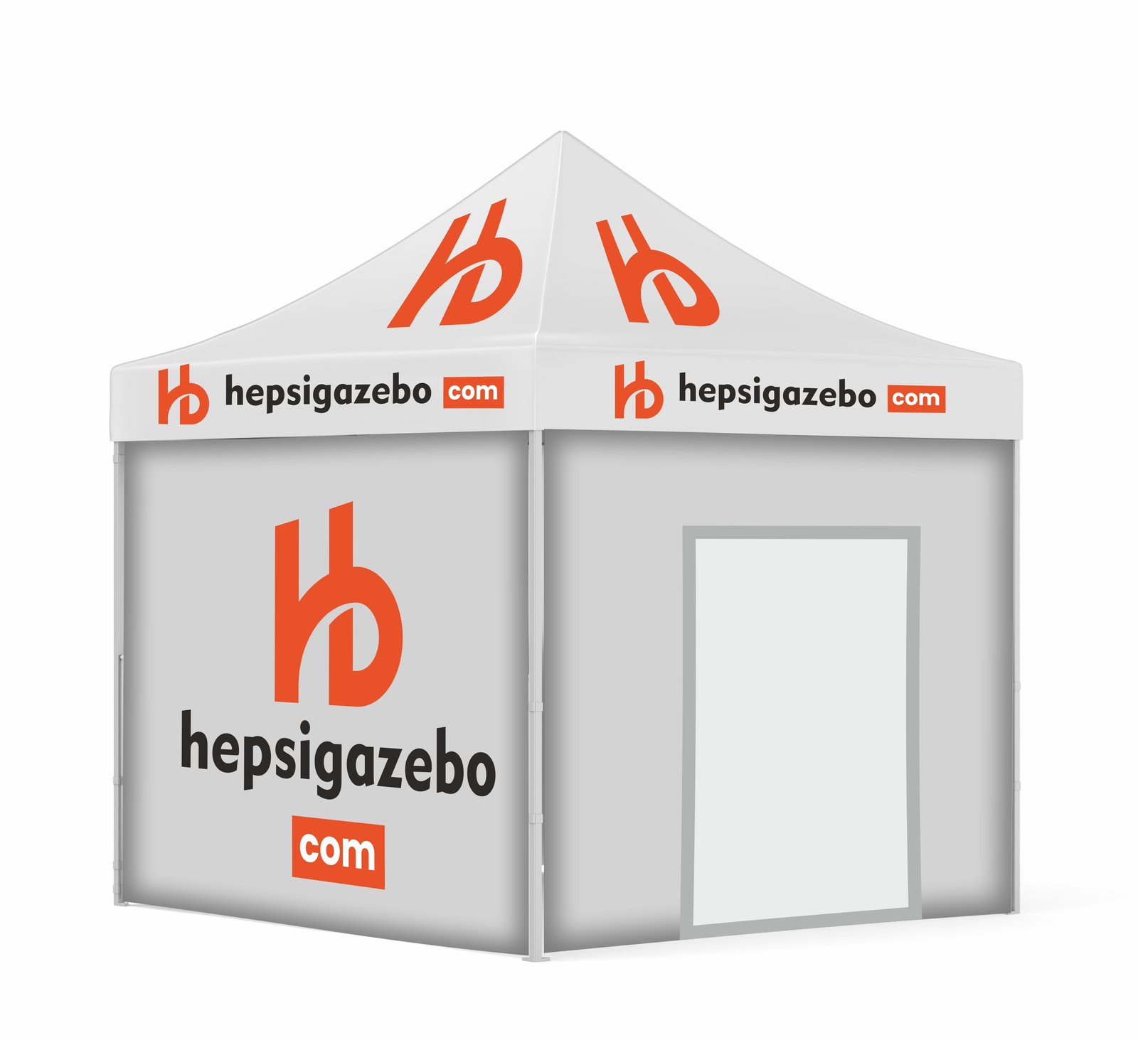3x3 hepsigazebo giydirme1.jpgdf 4x4 Baskılı Gazebo Tente (Baskılı Tavan+40'lık Çelik İskelet+2 Adet Baskılı Duvar+1 Adet Kapılı Duvar+1 Adet Baskısız Duvar) - Görsel 1