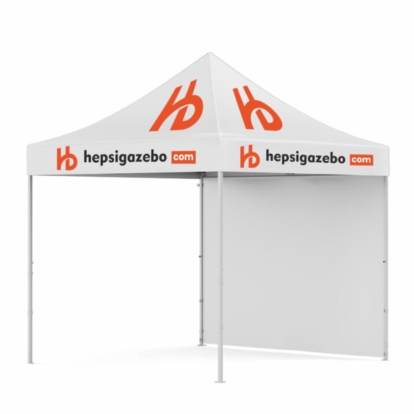 3x3 Baskılı Gazebo Tente (Baskılı Tavan+40'lık Çelik İskelet+1 Adet Baskısız Tam Duvar)