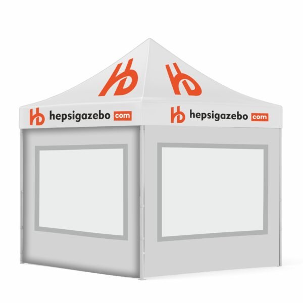 4x4 Baskılı Gazebo Tente (Baskılı Tavan+40'lık Çelik İskelet+2 Adet Şeffaf Duvar+2 Adet Baskısız Duvar)