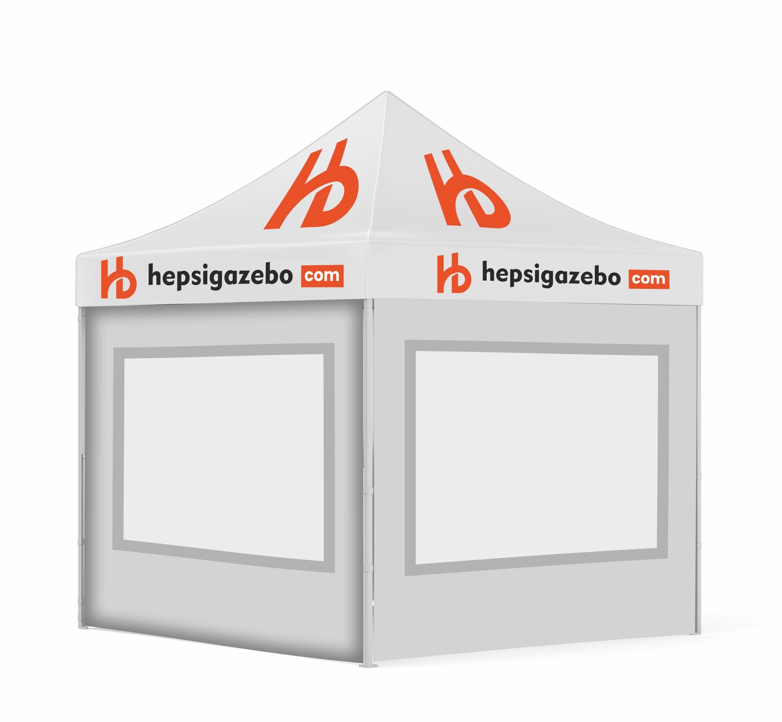 3x3 hepsigazebo giydirme1.jpgfds 4x4 Baskılı Gazebo Tente (Baskılı Tavan+40'lık Alüminyum İskelet+2 Adet Şeffaf Duvar+2 Adet Baskısız Duvar) - Görsel 1
