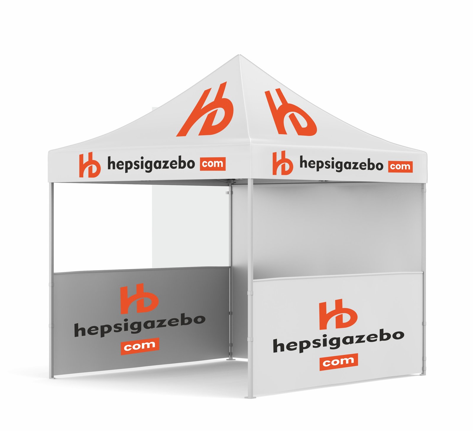 3x3 hepsigazebo giydirme1.jpgff 3x3 Baskılı Gazebo Tente (Baskılı Tavan+40'lık Alüminyum İskelet+2 Adet Yarım Baskılı+1 Adet Baskısız Tam Duvar) - Görsel 1
