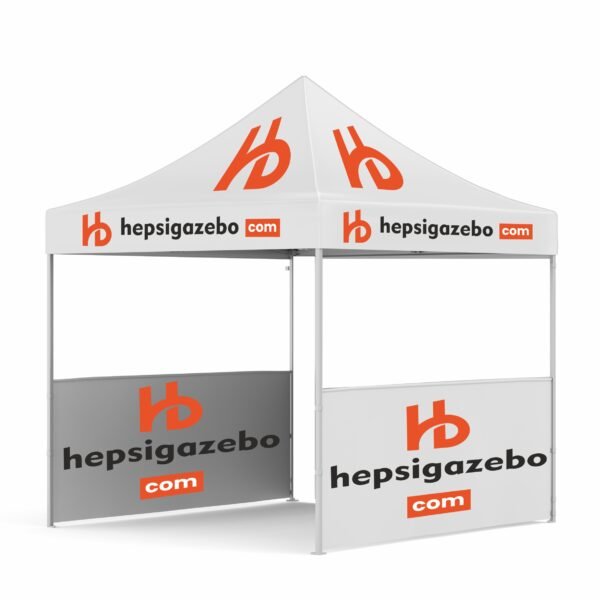 4x4 Baskılı Gazebo Tente (Baskılı Tavan+40'lık Alüminyum İskelet+2 Adet Yarım Baskılı Duvar)