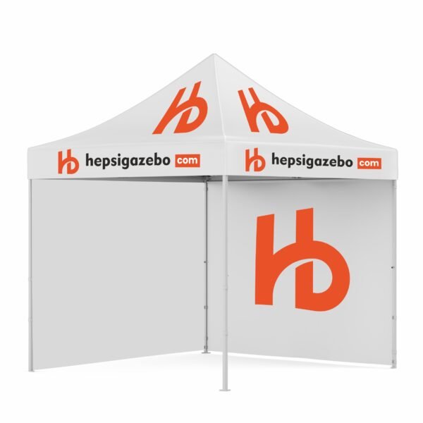 4x4 Baskılı Gazebo Tente (Baskılı Tavan+52'lik Alüminyum İskelet+1 Adet Tam Baskılı+1 Adet Baskısız Duvar)