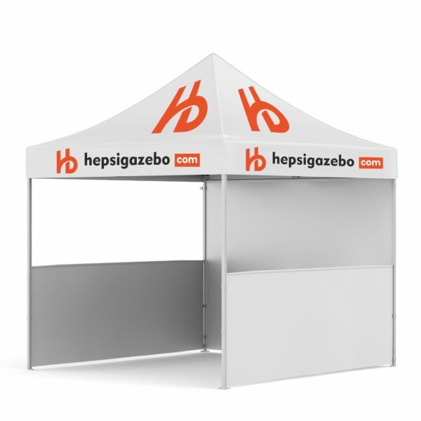 4x4 Baskılı Gazebo Tente (Baskılı Tavan+40'lık Alüminyum İskelet+1 Adet Baskısız Tam Duvar+2 Adet Baskısız Yarım Duvar)