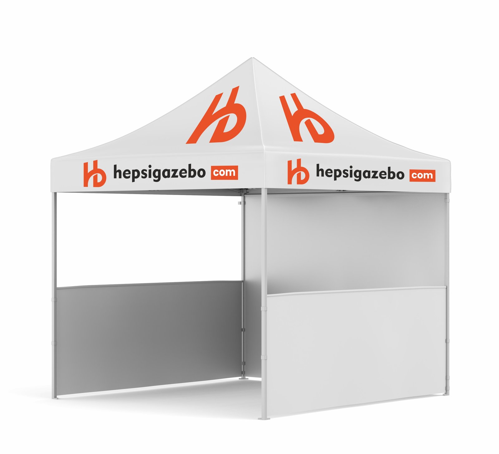 3x3 hepsigazebo giydirsssme1 4x4 Baskılı Gazebo Tente (Baskılı Tavan+40'lık Çelik İskelet+1 Adet Baskısız Tam Duvar+2 Adet Baskısız Yarım Duvar) - Görsel 1