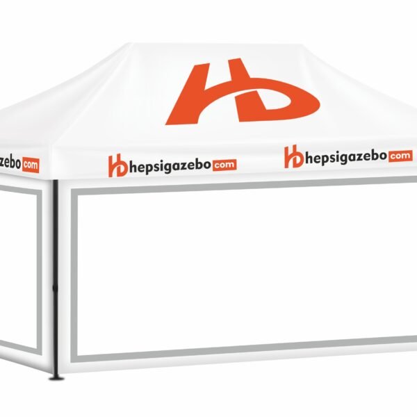 3x45 Baskılı Gazebo Tente (Baskılı Tavan+40'lık Çelik İskelet+2 Adet Şeffaf Duvar)