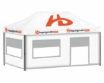3x6 Baskılı Gazebo Tente (Baskılı Tavan+52'lik Alüminyum İskelet+2 Adet Şeffaf+Pencereli Duvar+1 Adet Tam Duvar+1 Adet Kapılı Pencereli Şeffaf+Pencereli Duvar)