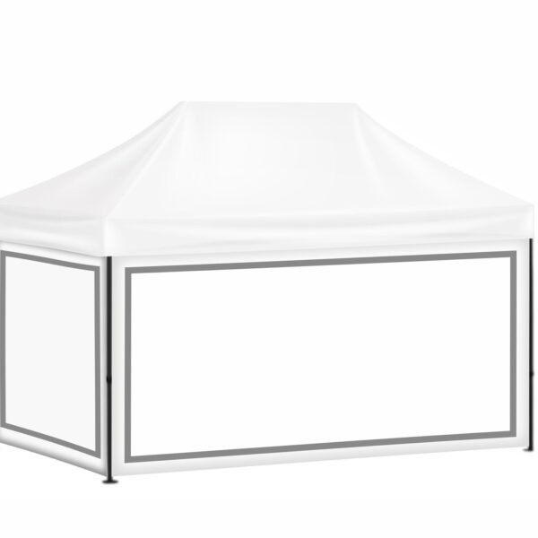 3x45 Baskısız Gazebo Tente (Baskısız Tavan+30'luk Çelik İskelet+2 Adet Şeffaf Duvar+2 Adet Baskısız Duvar)