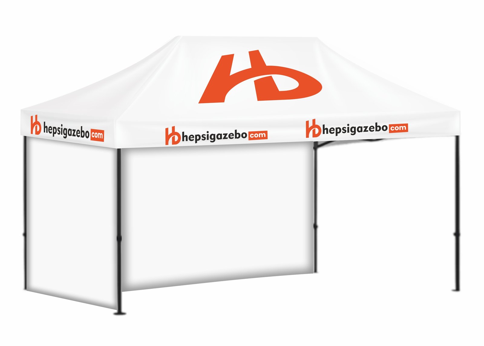 3x45 ggh 3x45 Baskılı Gazebo Tente (Baskılı Tavan+40'lık Çelik İskelet+2 Adet Baskısız Tam Duvar) - Görsel 1