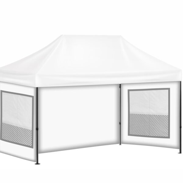 3x45 Baskısız Gazebo Tente (Baskısız Tavan+40'lık Alüminyum İskelet+2 Adet Sineklik+Şeffaf+Perdeli Pencereli Duvar+1 Adet Baskısız Duvar)