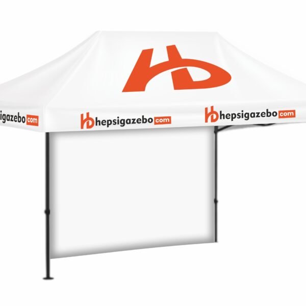 3x45 Baskılı Gazebo Tente (Baskılı Tavan+40'lık Çelik İskelet+1 Adet Baskısız Tam Duvar)