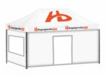 3x6 Baskılı Gazebo Tente (Baskılı Tavan+52'lik Alüminyum İskelet+2 Adet Şeffaf Pencereli Duvar+1 Adet Baskısız Tam Duvar+1 Adet Kapılı Duvar)