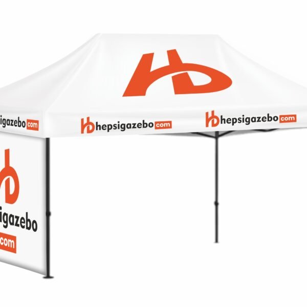 3x45 Baskılı Gazebo Tente (Baskılı Tavan+40'lık Çelik İskelet+1 Adet Baskılı Duvar)