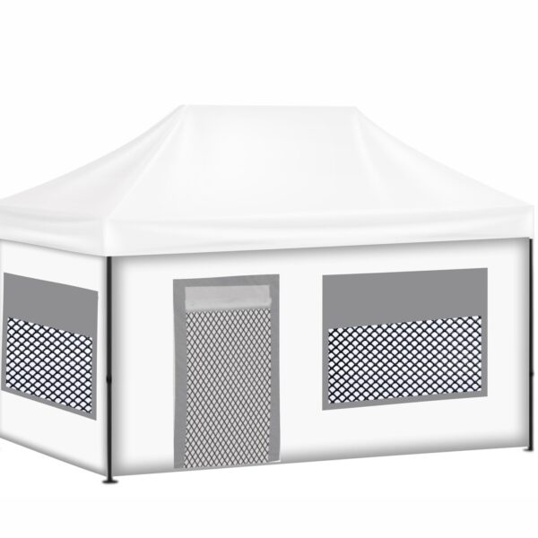 3x45 Baskısız Gazebo Tente (Baskısız Tavan+40'lık Çelik İskelet+2 Adet Baskısız Duvar+2 Adet Sineklik+Şeffaf+Perdeli Pencereli Duvar+1 Adet Sineklik+Şeffaf+Perdeli Kapılı Pencereli Duvar)