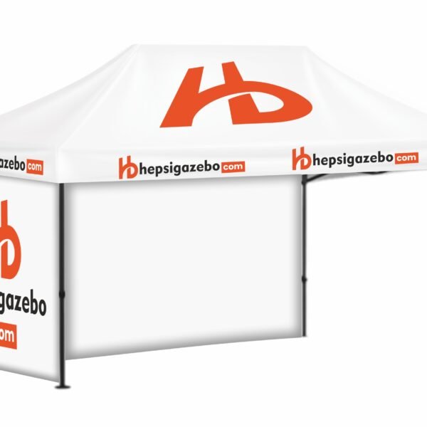 3x45 Baskılı Gazebo Tente (Baskılı Tavan+52'lik Alüminyum İskelet+1 Adet Tam Baskılı+1 Adet Baskısız Duvar)