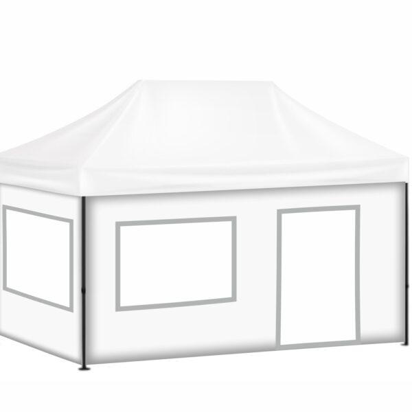 3x45 Baskısız Gazebo Tente (Baskısız Tavan+40'lık Çelik İskelet+2 Adet Şeffaf Pencereli Duvar+1 Kapılı Pencereli Duvar+1 Adet Düz Duvar)