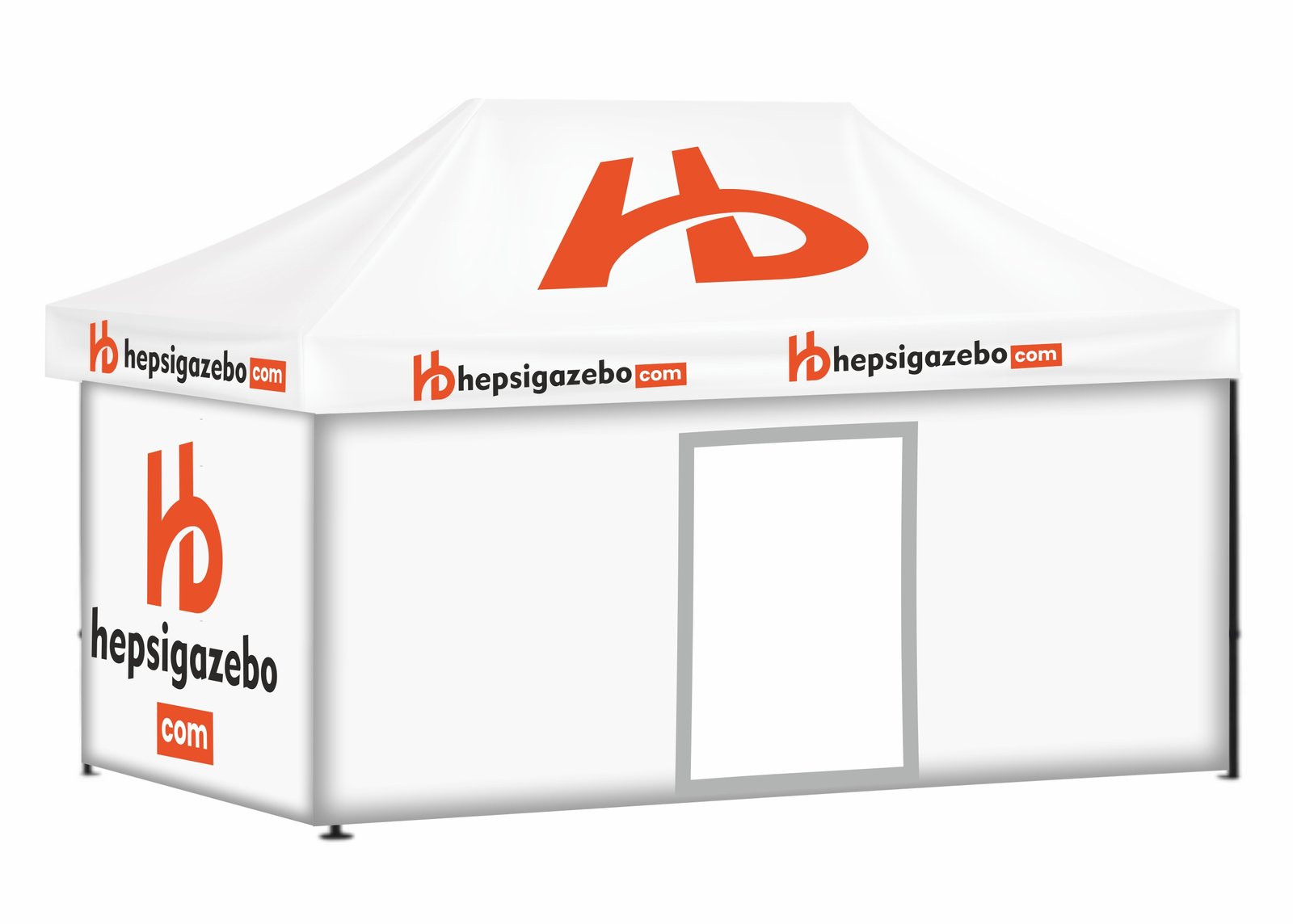 3x45g 3x45 Baskılı Gazebo Tente (Baskılı Tavan+40'lık Çelik İskelet+2 Adet Baskılı Duvar+1 Adet Kapılı Duvar+1 Adet Baskısız Duvar) - Görsel 1