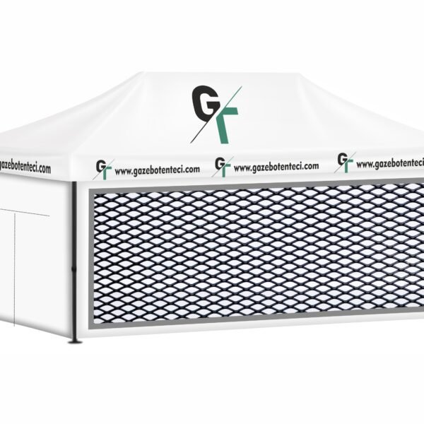 3x6 Baskılı Gazebo Tente (Baskılı Tavan+52'lik Alüminyum İskelet+1 Adet Sineklikli Duvar+1 Adet Açılır Kapılı Duvar+2 Adet Düz Tam Duvar)