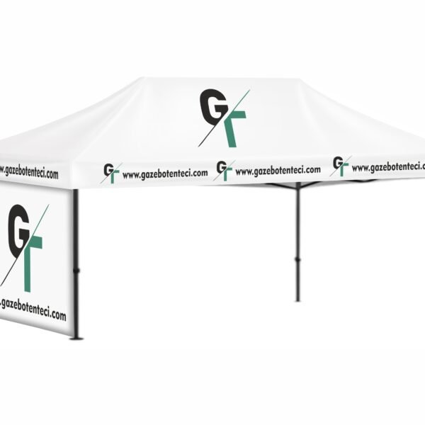 3x6 Baskılı Gazebo Tente (Baskılı Tavan+52'lik Alüminyum İskelet+1 Adet Baskılı Duvar)