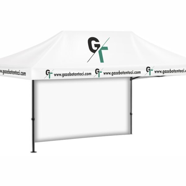 3x6 Baskılı Gazebo Tente (Baskılı Tavan+52'lik Alüminyum İskelet+1 Adet Baskısız Tam Duvar)