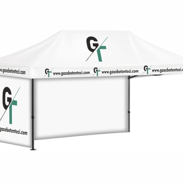 3x6 Baskılı Gazebo Tente (Baskılı Tavan+52'lik Alüminyum İskelet+1 Adet Tam Baskılı+1 Adet Baskısız Duvar)