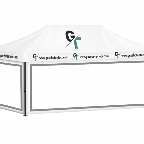3x6 Baskılı Gazebo Tente (Baskılı Tavan+52'lik Alüminyum İskelet+2 Adet Şeffaf Duvar)