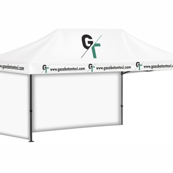 3x6 Baskılı Gazebo Tente (Baskılı Tavan+52'lik Alüminyum İskelet+2 Adet Baskısız Tam Duvar)