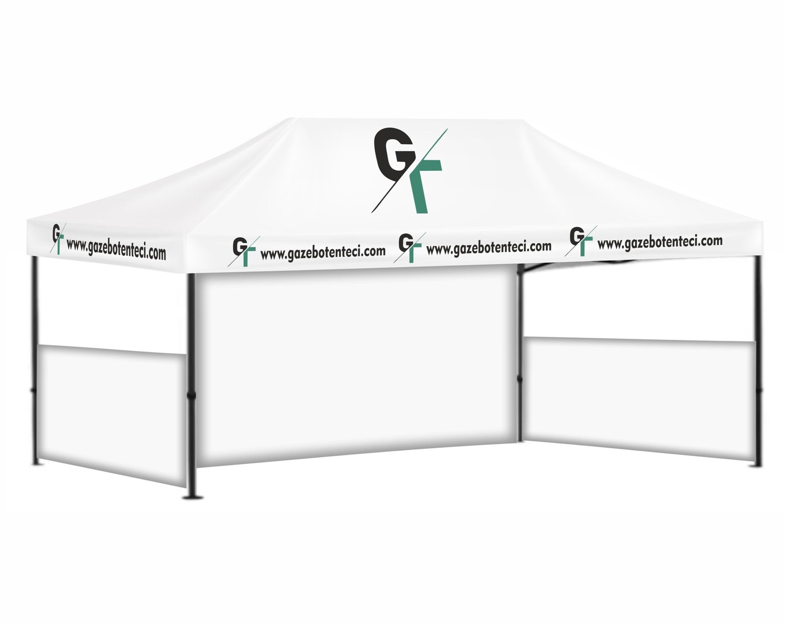 3x6 hepsigazebo giydirme1sss 3x6 Baskılı Gazebo Tente (Baskılı Tavan+52'lik Alüminyum İskelet+1 Adet Baskısız Tam Duvar+2 Adet Baskısız Yarım Duvar) - Görsel 1