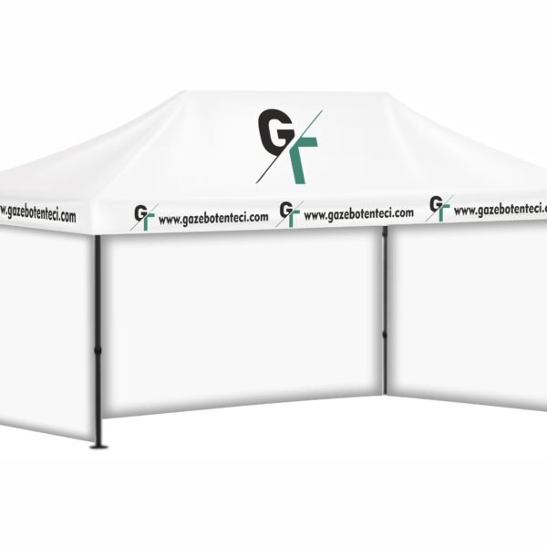 3x6 Baskılı Gazebo Tente (Baskılı Tavan+52'lik Alüminyum İskelet+3 Adet Baskısız Tam Duvar)