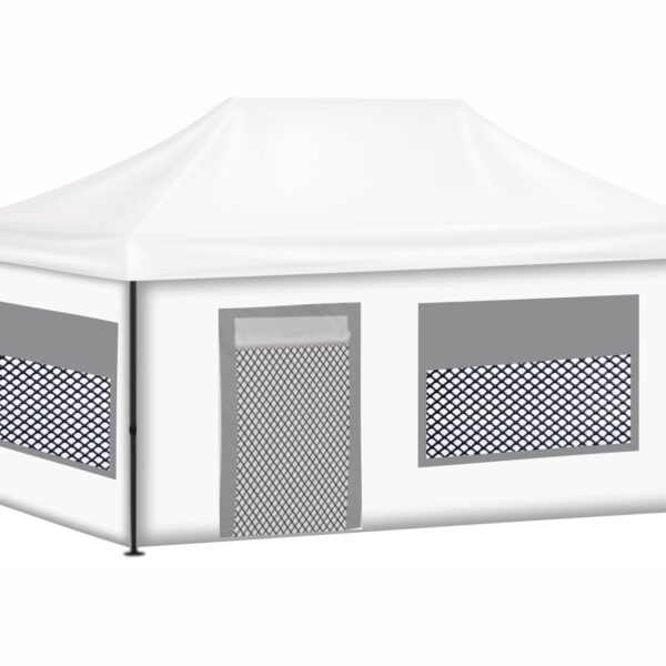 3x6 Baskısız Gazebo Tente (Baskısız Tavan+40'lık Çelik İskelet+2 Adet Baskısız Duvar+2 Adet Sineklik+Şeffaf+Perdeli Pencereli Duvar+1 Adet Sineklik+Şeffaf+Perdeli Kapılı Pencereli Duvar)